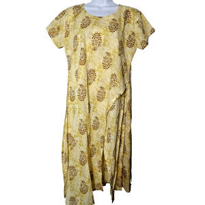 Libas New Delhi XXL Maxi Dress Boho Short Sleeve Floral Faux Wrap Look